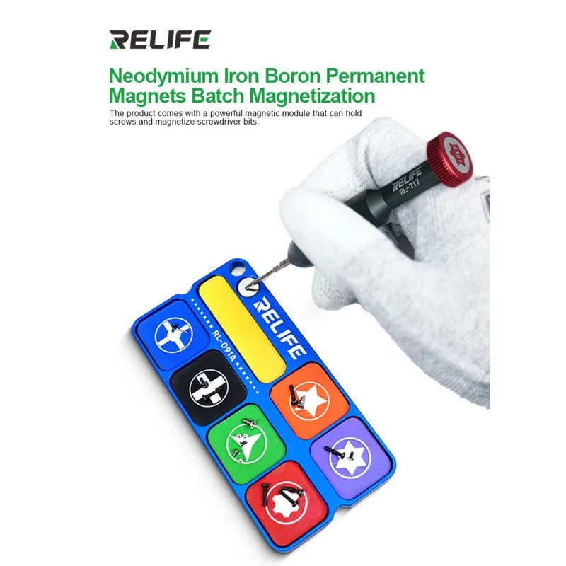

RELIFE RL-091A Multi-Section Magnetic Screw And Nut Organizer With Non-Slip Base And Built-in Magnetizer/Demagnetizer Tool