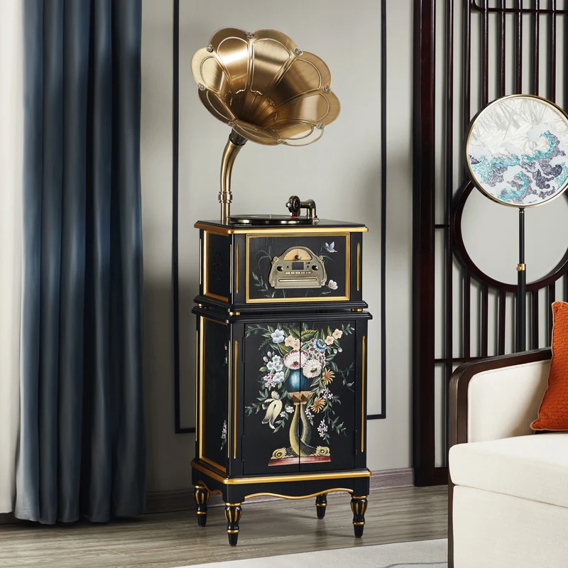 

XL Retro Phonograph Chinese Style Living Room Painted Vinyl Record Player European Style Record Player