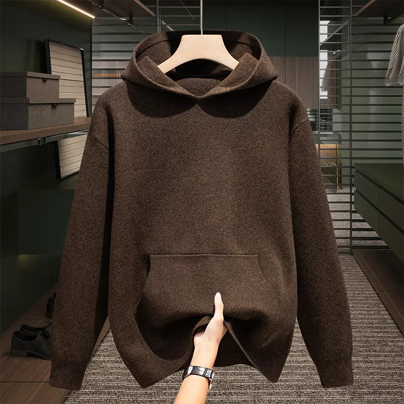 

Мужской повседневный вязаный свитер с капюшоном, осенне-зимний, модный, простой, универсальный, на любой погоду, с длинными рукавами, теплый, из пряжи