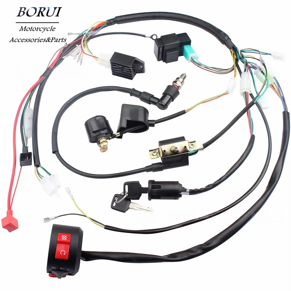 

Ignition Coil Wiring Harness CDI Spark Plug Rectifier Relay Key Switch Kit for 50cc 70cc 90cc 110cc 125cc Pit Dirt Bike ATV QUAD