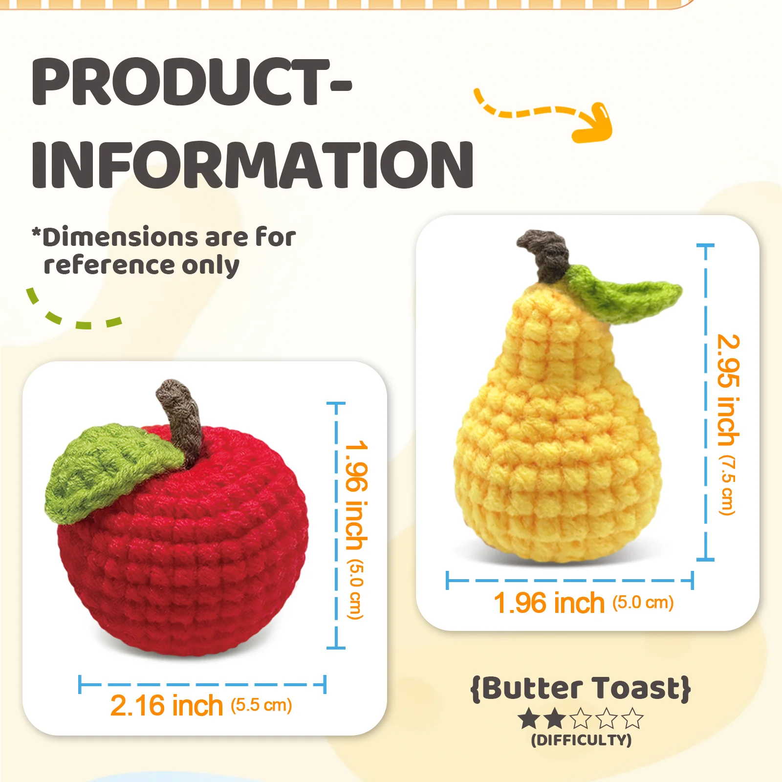 2pcs Fruit Crochet Kit, Amigurumi Knitting Kit, Including Yarn, Hook, Step-by-Step Video Tutorials And Instruction