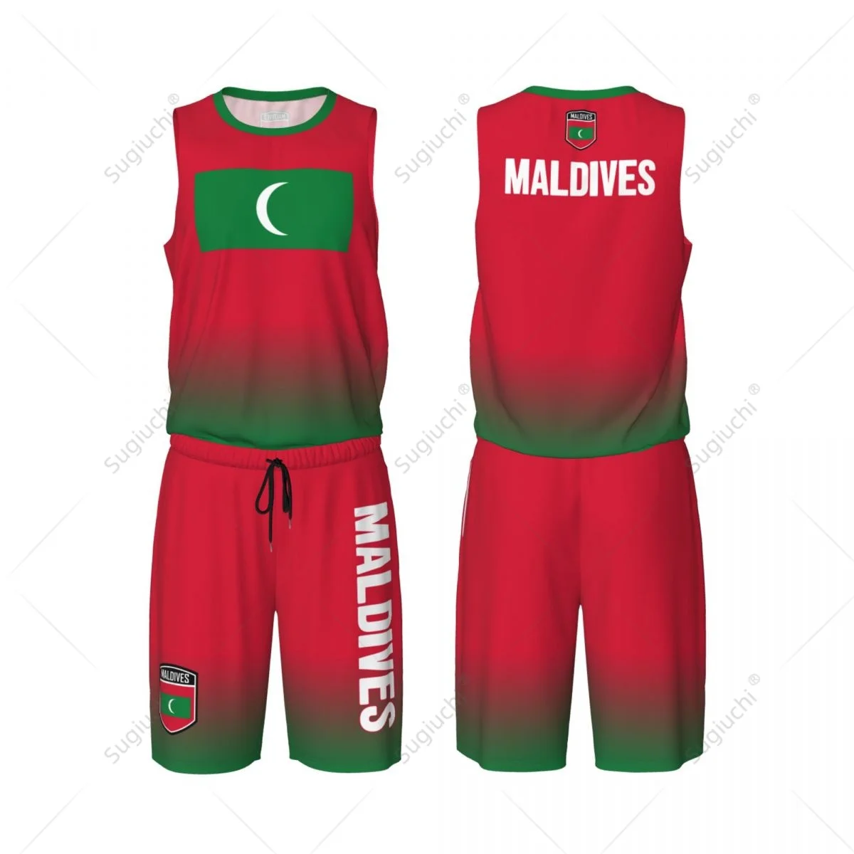 Men Maldives Flag Basketball Jersey Set Mesh Shirt & Pants Sleeveless Exclusive Team-up Custom Name Nunber Unisex