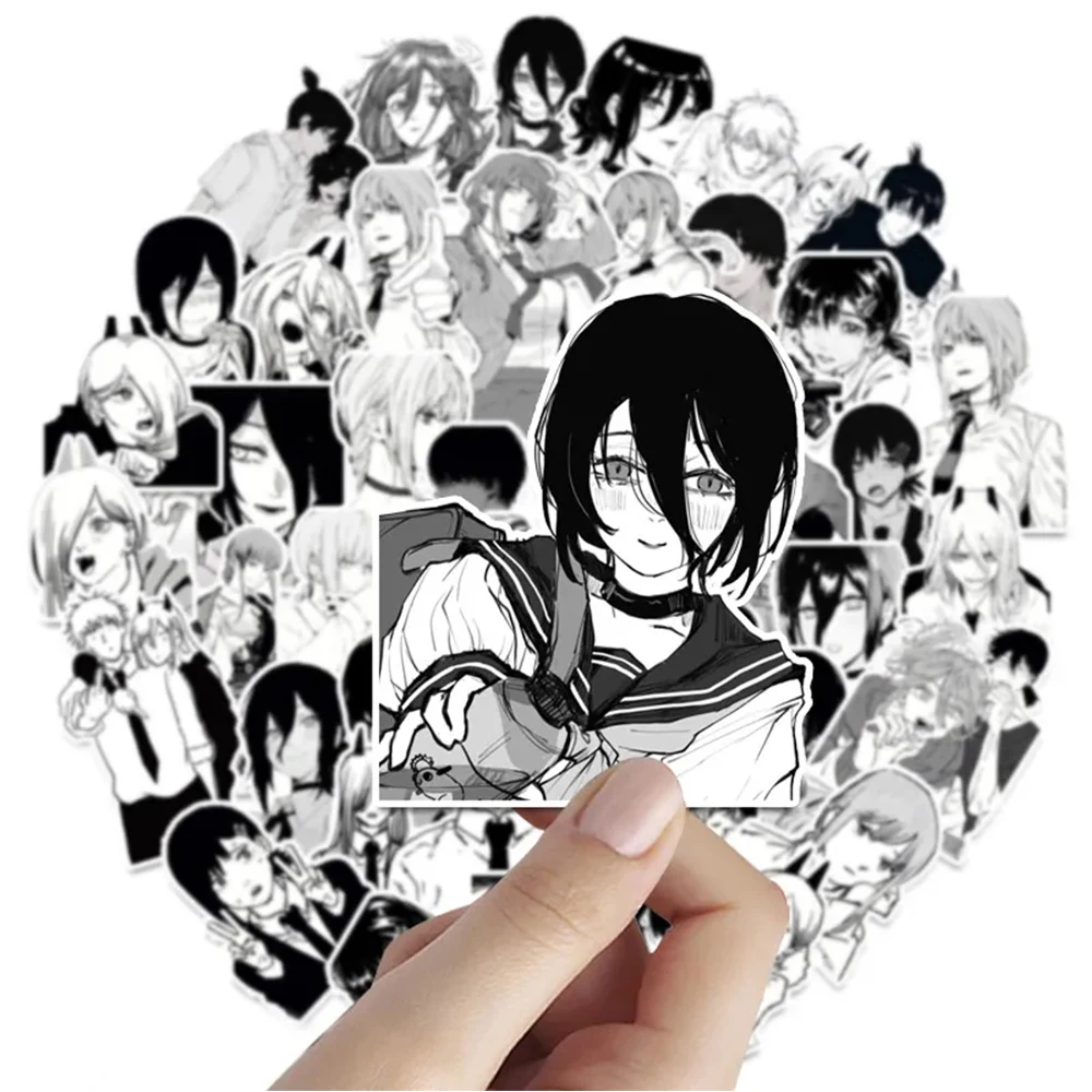 

10/30/50/100pcs Japanese Anime Chainsaw Man Stickers Black White Manga Decals DIY Water Bottle Laptop Phone Cool Sticker Packing