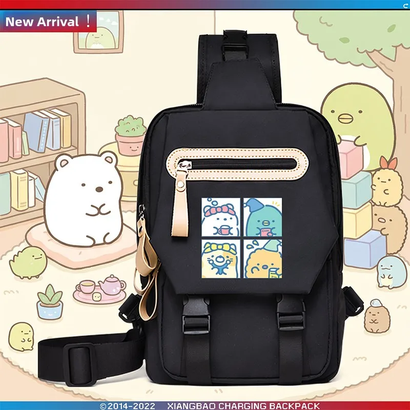 かわいい漫画白クマペンギンショルダーバッグクロスボディバッグティーンエイジャー学生用オックスフォード布プリントレジャーバッグ