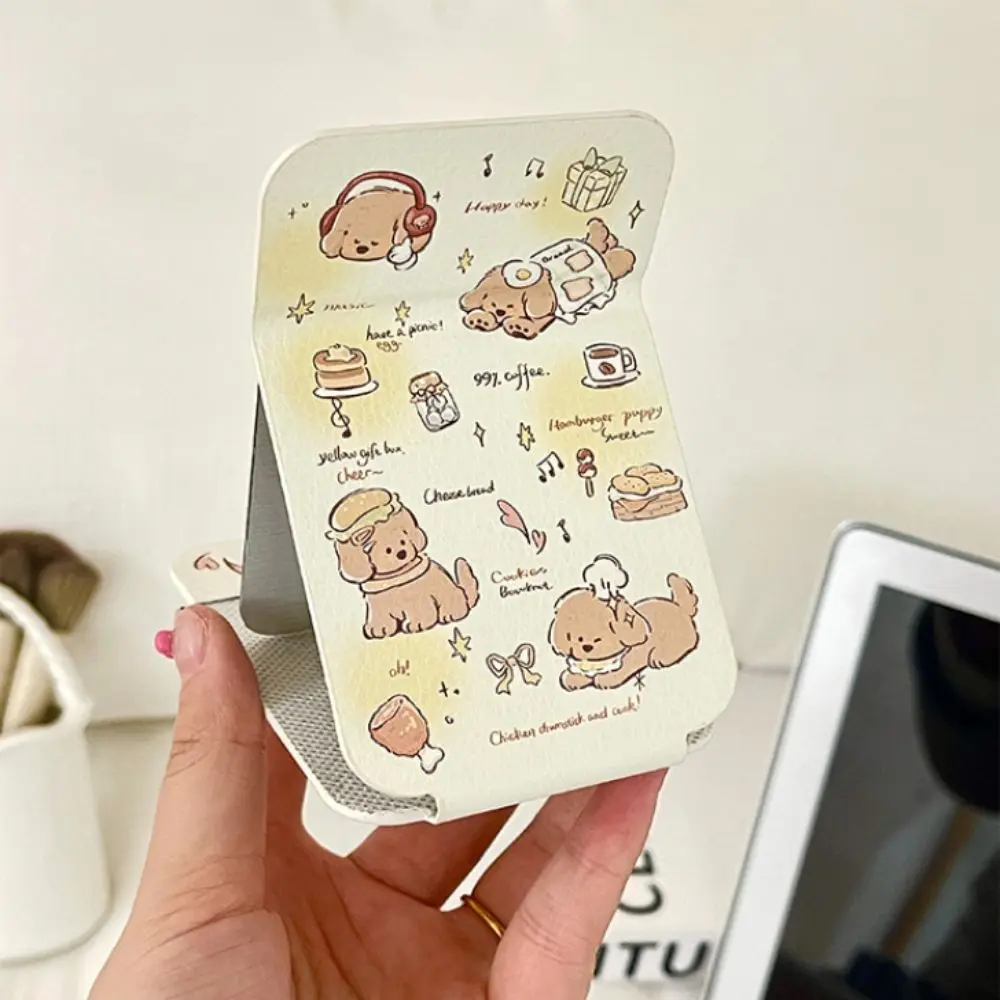 Portable Foldable Makeup Mirrors Cartoon Pattern Stand Handheld Mirror Light Weight Square Cosmetic Mirror