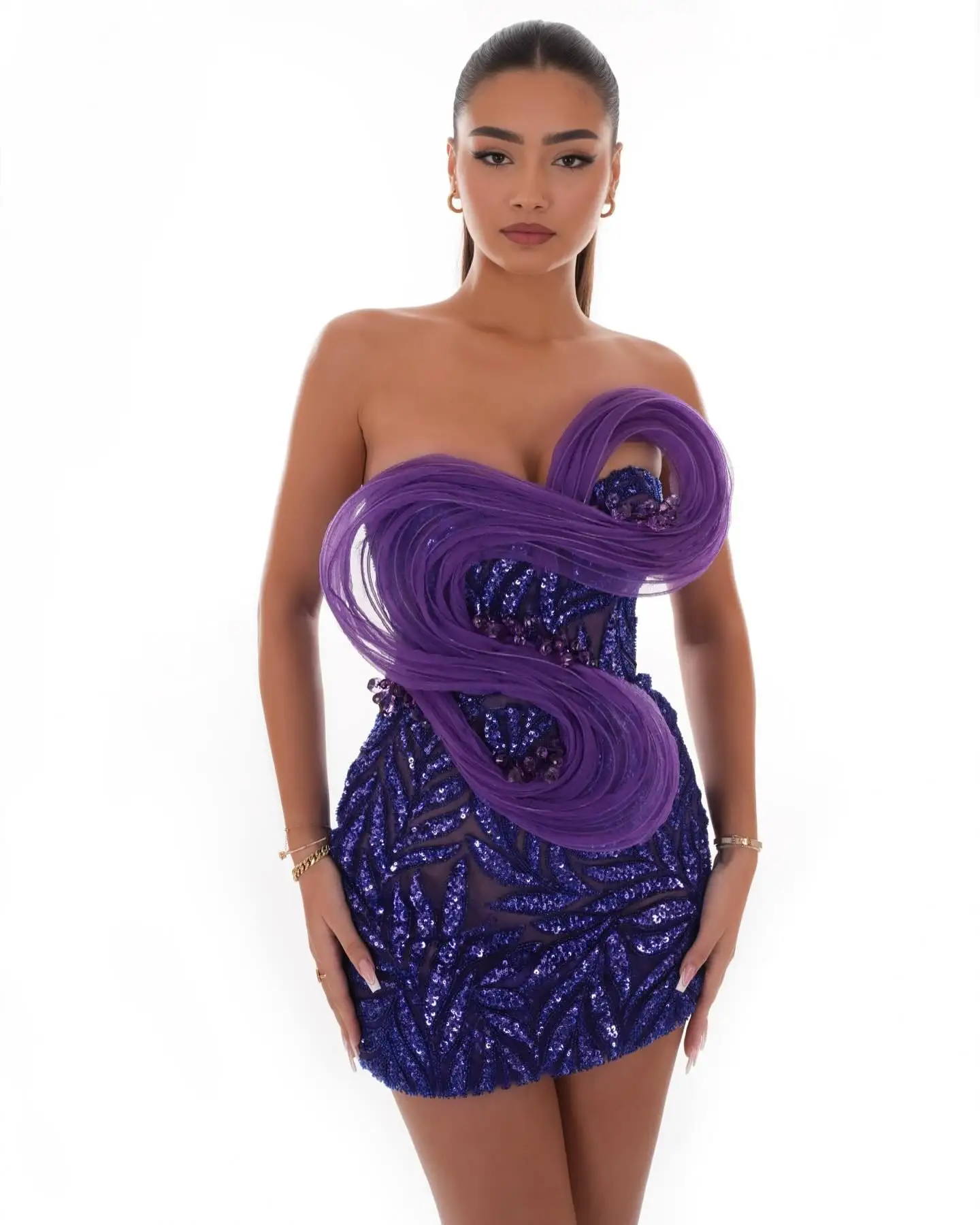 

Purple Color Women Sexy Shinning Sequins Strapless Bodycon Mini Dress Fashion Celebrate Birthday Party Evening Dress Vestido