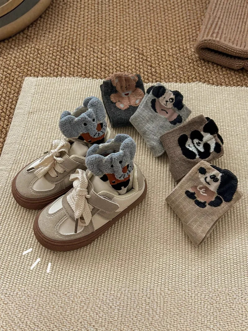 5 Pairs Kids Cute 3D Cartoon Animal Crew Socks Elephant Panda Bear Soft Cotton Boys Girls Mid Calf Socks