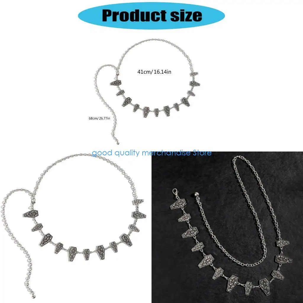 Y5JD سلسلة خصر معدنية عصرية على شكل جمجمة للنساء فضية قابلة للتعديل بالإضافة إلى حزام مرن للاستخدام اليومي والحفلات ذات الطابع