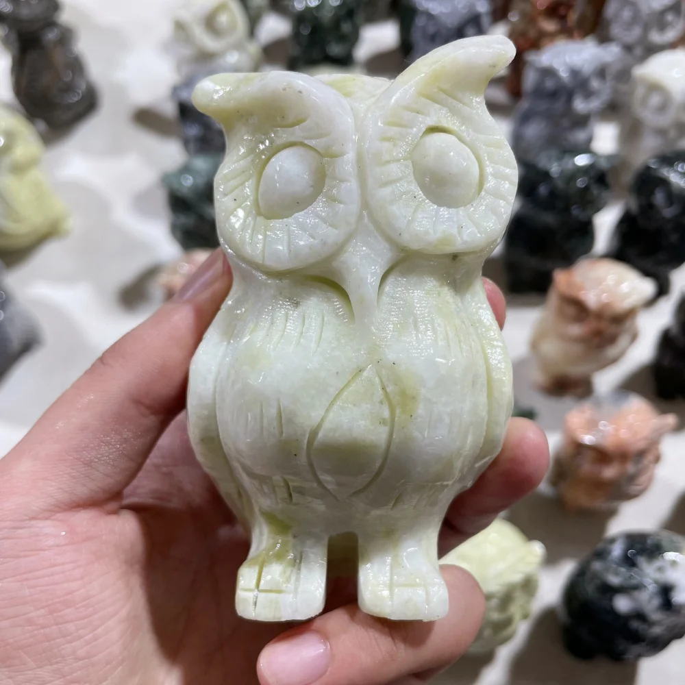 10.5cm Natural Yellow Jade Owl Animal Carving Feng Shui Healing Home Decor Lucky Gift Fashion Feng Shui Decoration