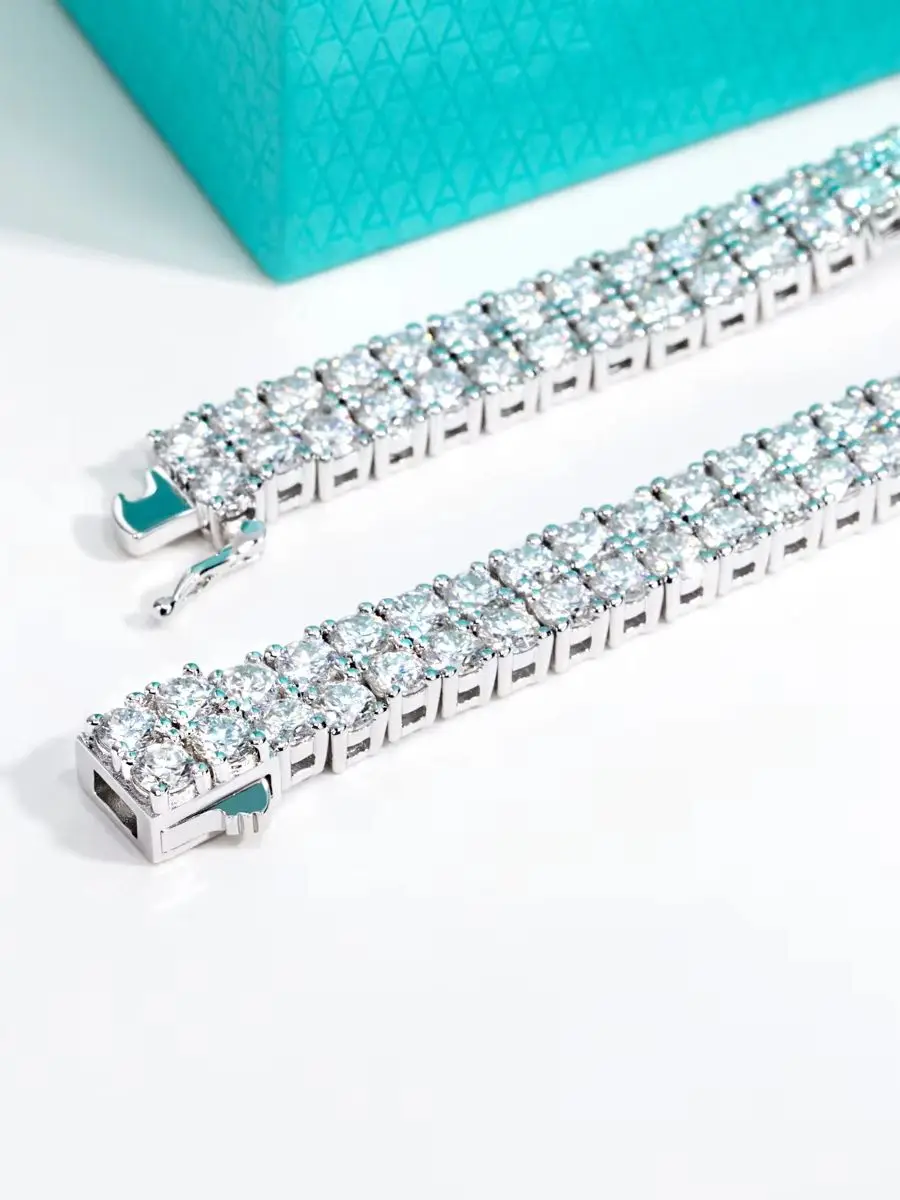 AnuJewel 3mm D-Farbe Moissanit-Diamant Doppelreihiges Tennis-Armband 925 Sterling Silber Statement-Armbänder für Damen & Herren
