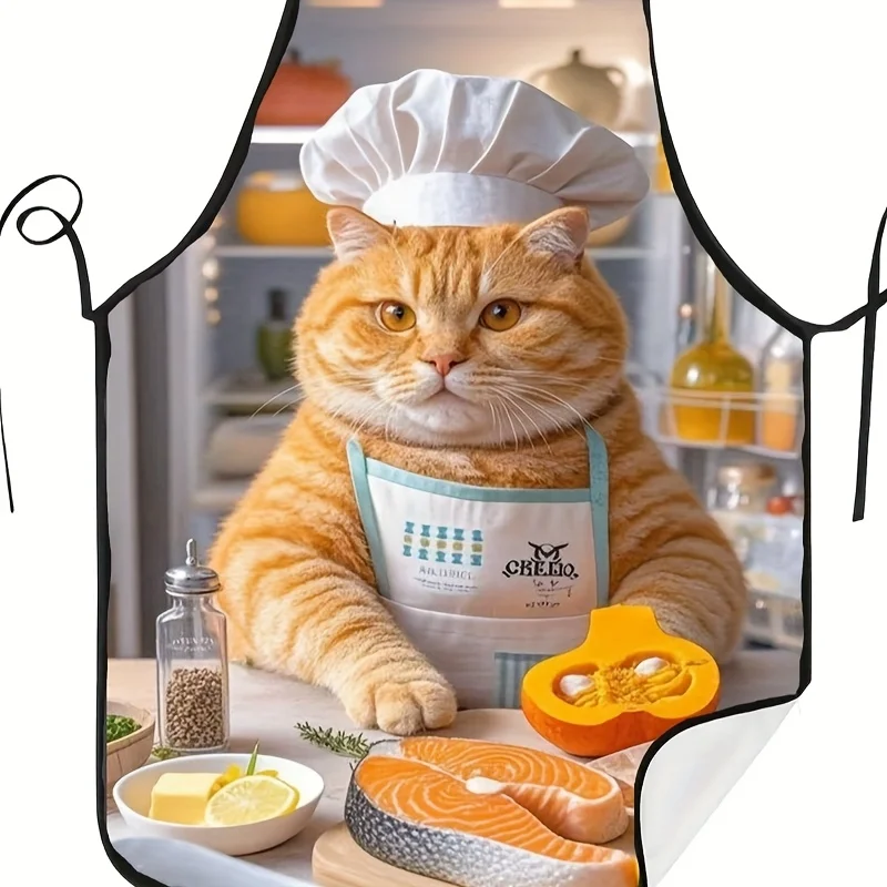 Aprons for Kitchen Men Women Cooking Apron A fun orange cat chef apron, playful kitchen design, cute cooking cat pattern,