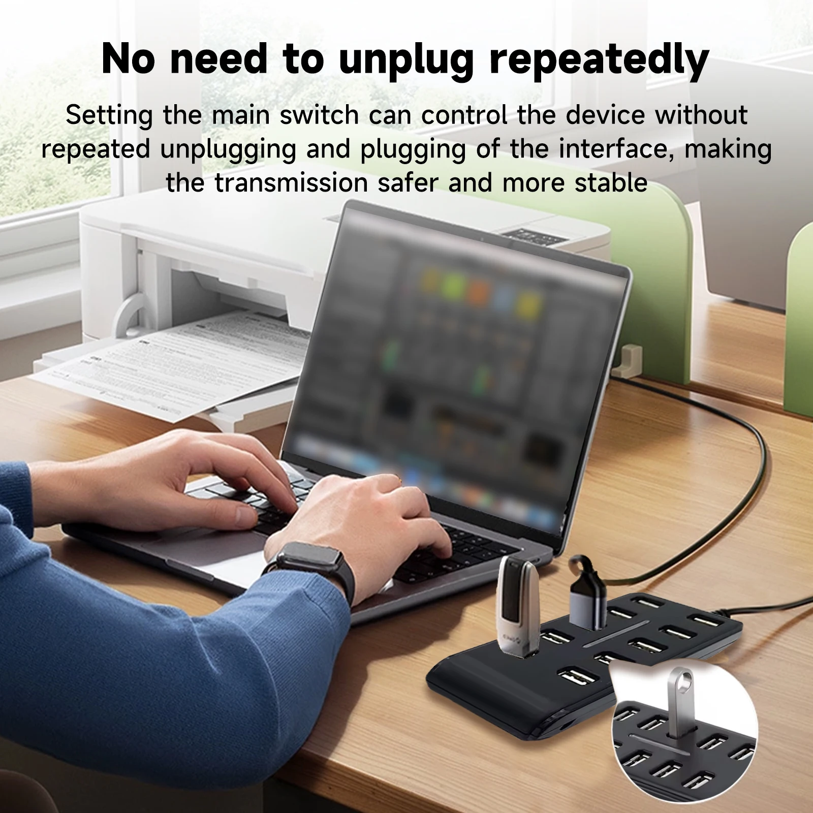 10-poorts USB 2.0 dockingstation Draagbare multifunctionele hub Hi-Speed Multi-Link USB-splitter voor mobiele telefoon Tablet
