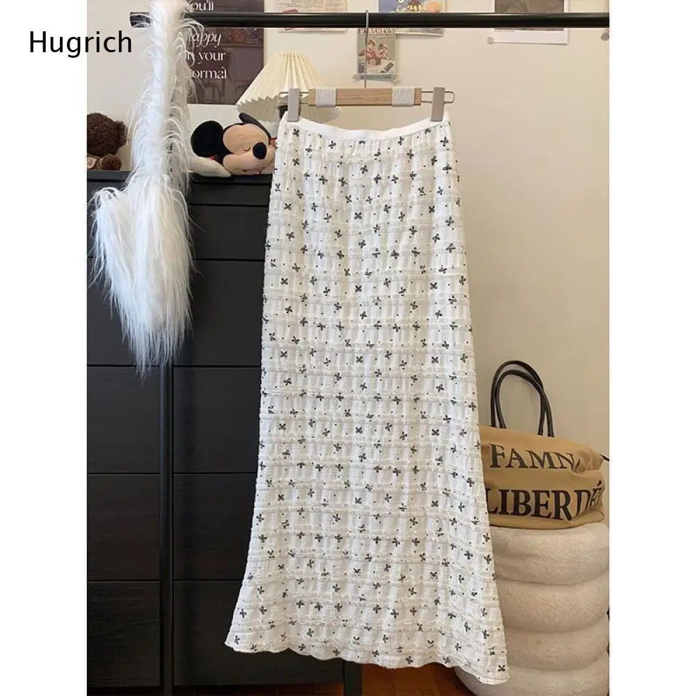 Floral Print Tiered Ruffle Maxi Skirt for Women White High Waist A Line Long Skirt for Casual Wear
