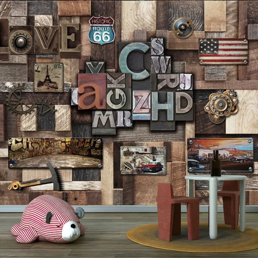 

Современные съемные обои на заказ, настенная бумага, домашний декор для украшения гостиной, деревянная мебель с буквами, фреска для ТВ