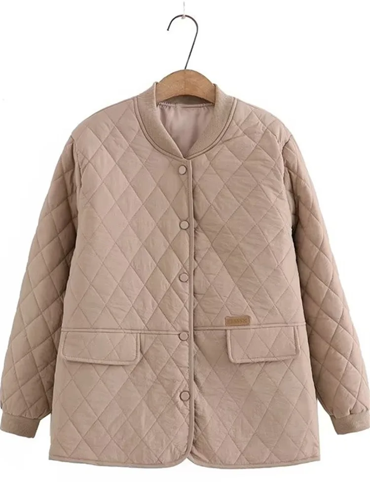 Abrigo cálido de talla grande para mujer, Chaqueta de algodón de pana de gran tamaño con cuello alto y botones, laminada, gruesa, Invierno