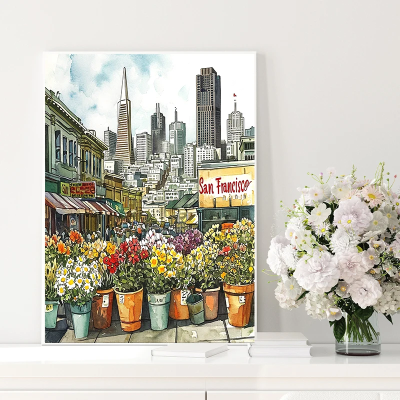 New York Raleigh Tucson Nashville Flower Market Posters and Prints Canvas Printing Wall Art Picture for Living Room Home Decor