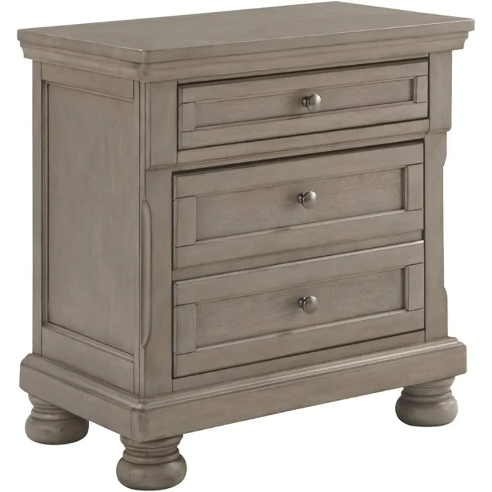 

Modern Traditional 2 Drawer Nightstand for Bedroom, Solid + Manufactured Wood, Light Gray,18"D x 29"W x 30"H