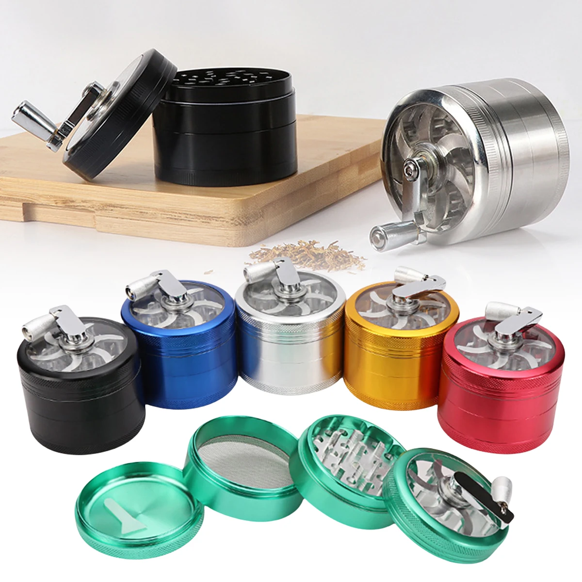 

2.5inch Large Handle Herb Grinder Manual Spice Pepper Mill Salt Mortar Raw Grass Tobacco Grinder Smoking Cigarette Accessories