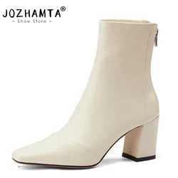 JOZHAMTA Size 34-39 Women Ankle Boots Elastic Leather Chunky High Heels Shoes Winter 2025 Stretch Short Booties Casual Office