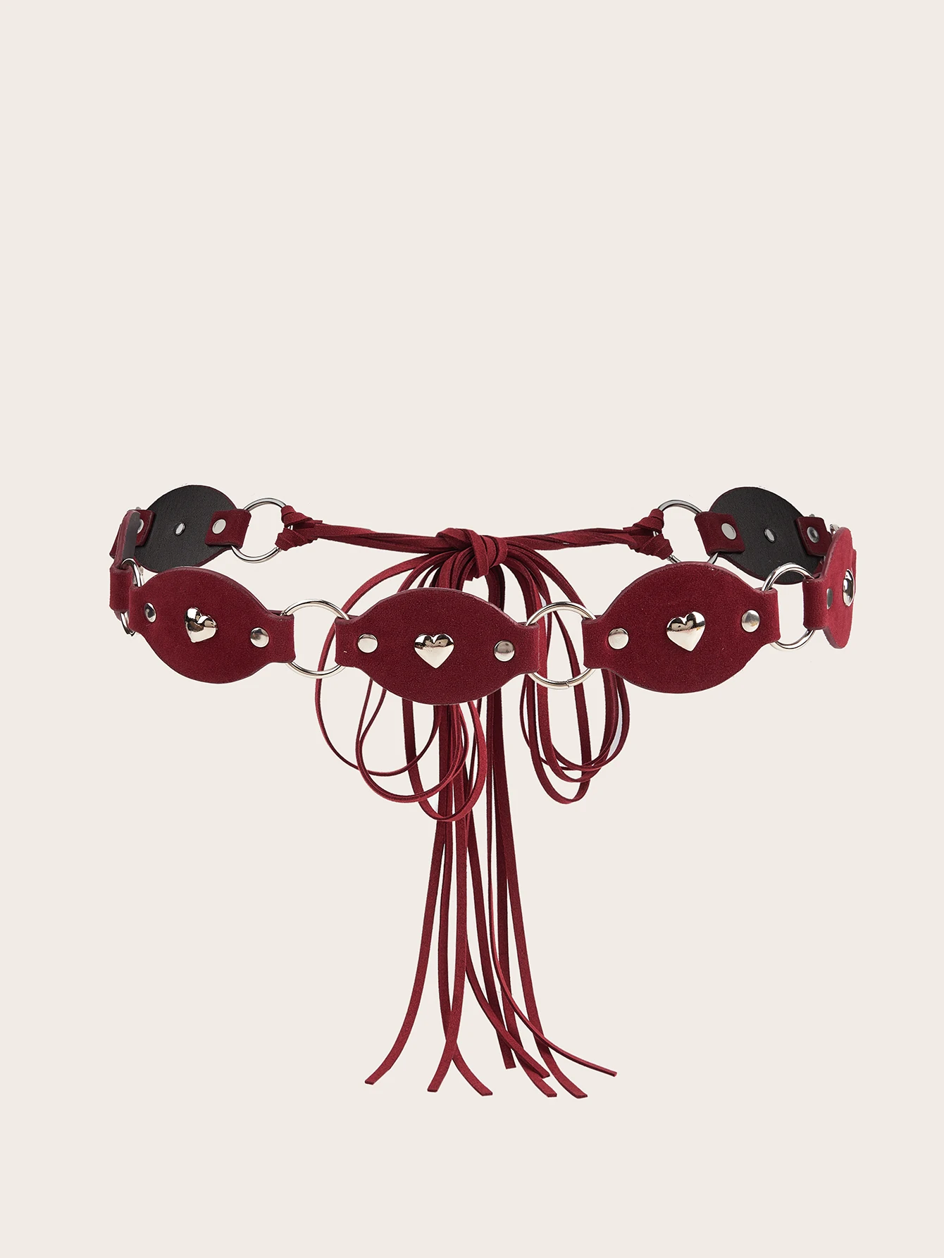 A Red Women's Belt, Y2K Belt, Boho Belts, Belt for Dress, Western Style Belt, Red Heart Rivet Patchwork Tassel Knotted Waist Rope, Chunky Belt, Rodeo, Suitable for Dresses, Casual Wear, Parties, Outings, Vacations, Dates, Campus, Beach, Summer