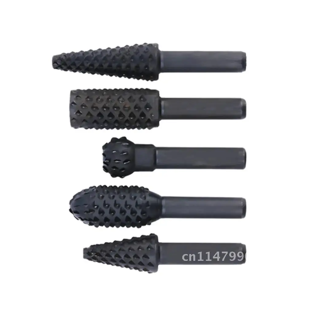 5pcs Woodworking Wood Carving Rasp Drill Bit Revolving File Steel Rotary File Kit Rotating Embossed Grinding Head Power Tools