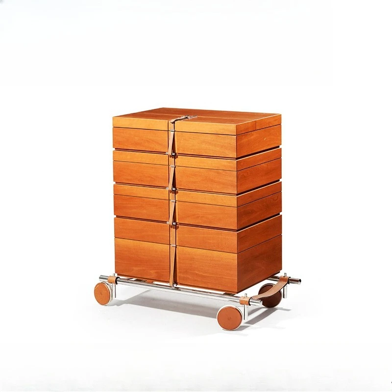 

Light luxury high-end movable solid wood jewelry cabinet, luxury villa home designer leather jewelry cabinet