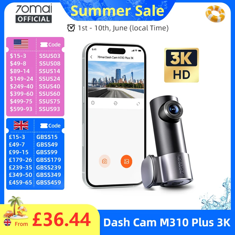 70mai Dash Cam M310 Plus 3K