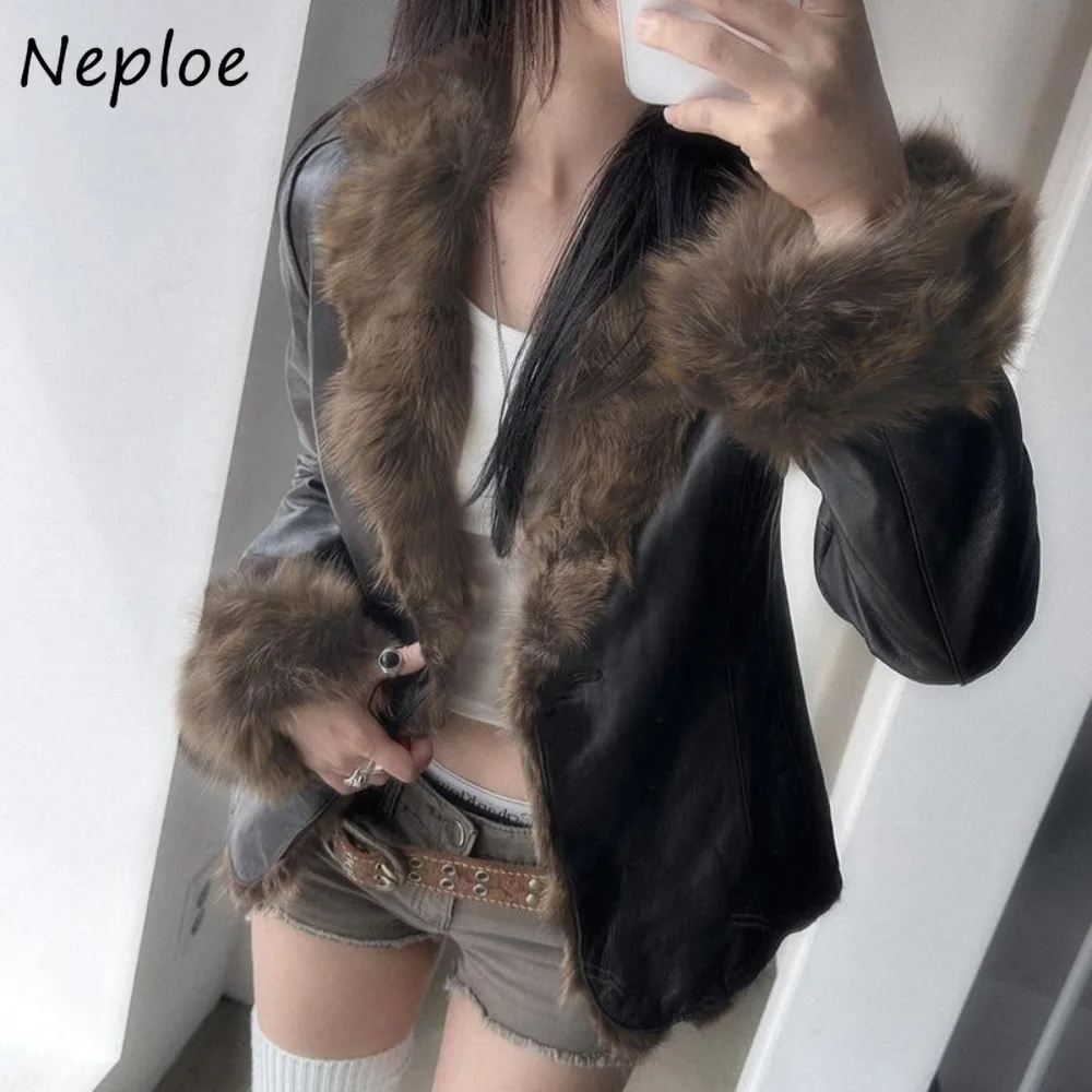 Neploe fino plutônio americano vintage pele retalhos casaco de couro especiarias meninas fairycore y2k jaqueta harajuku streetwear hip hop outwears