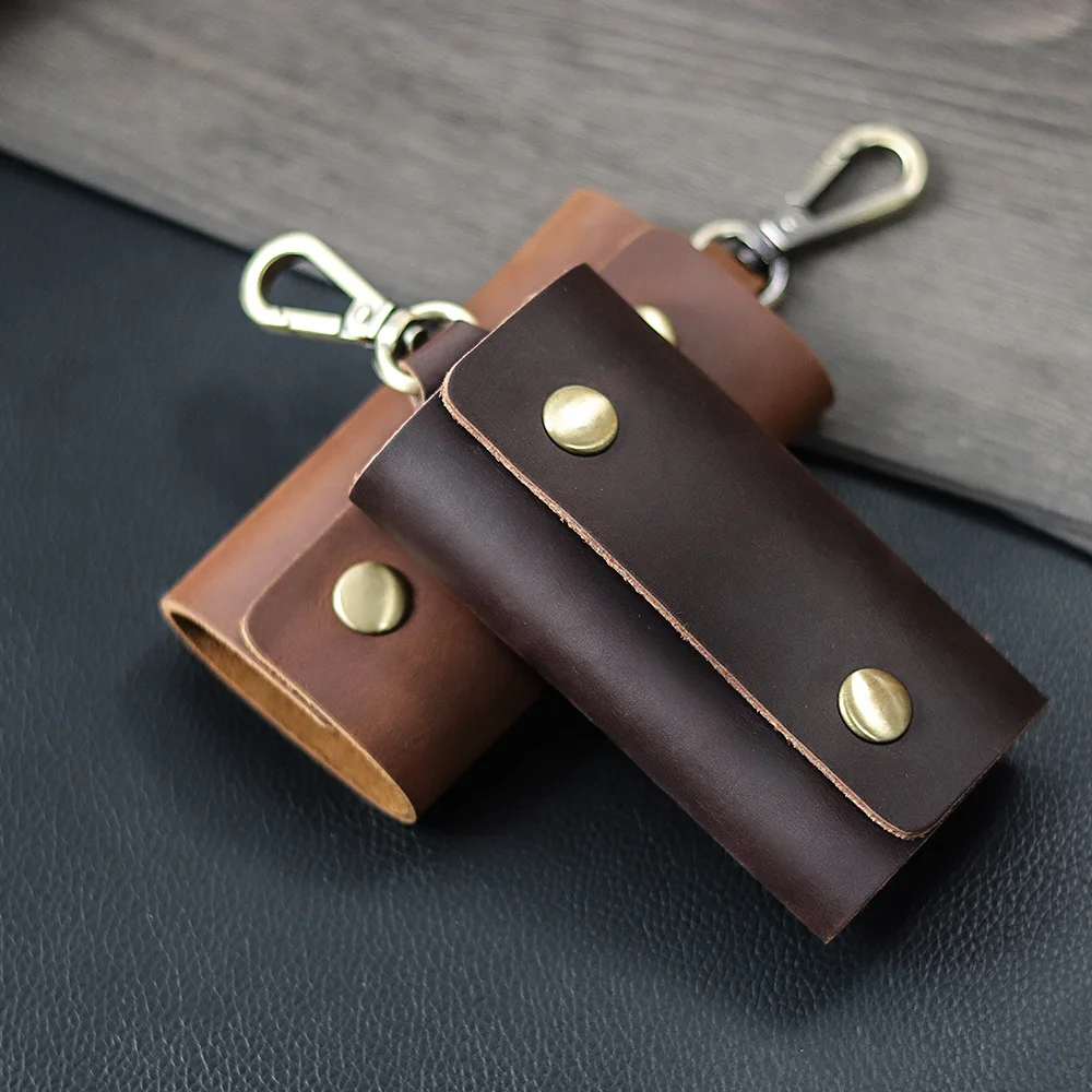 

Genuine Cowhide Leather Casual Retro Keys Storage Bag Men's Waist Hanging Car Keychain Housekeeper Key Case Organizer