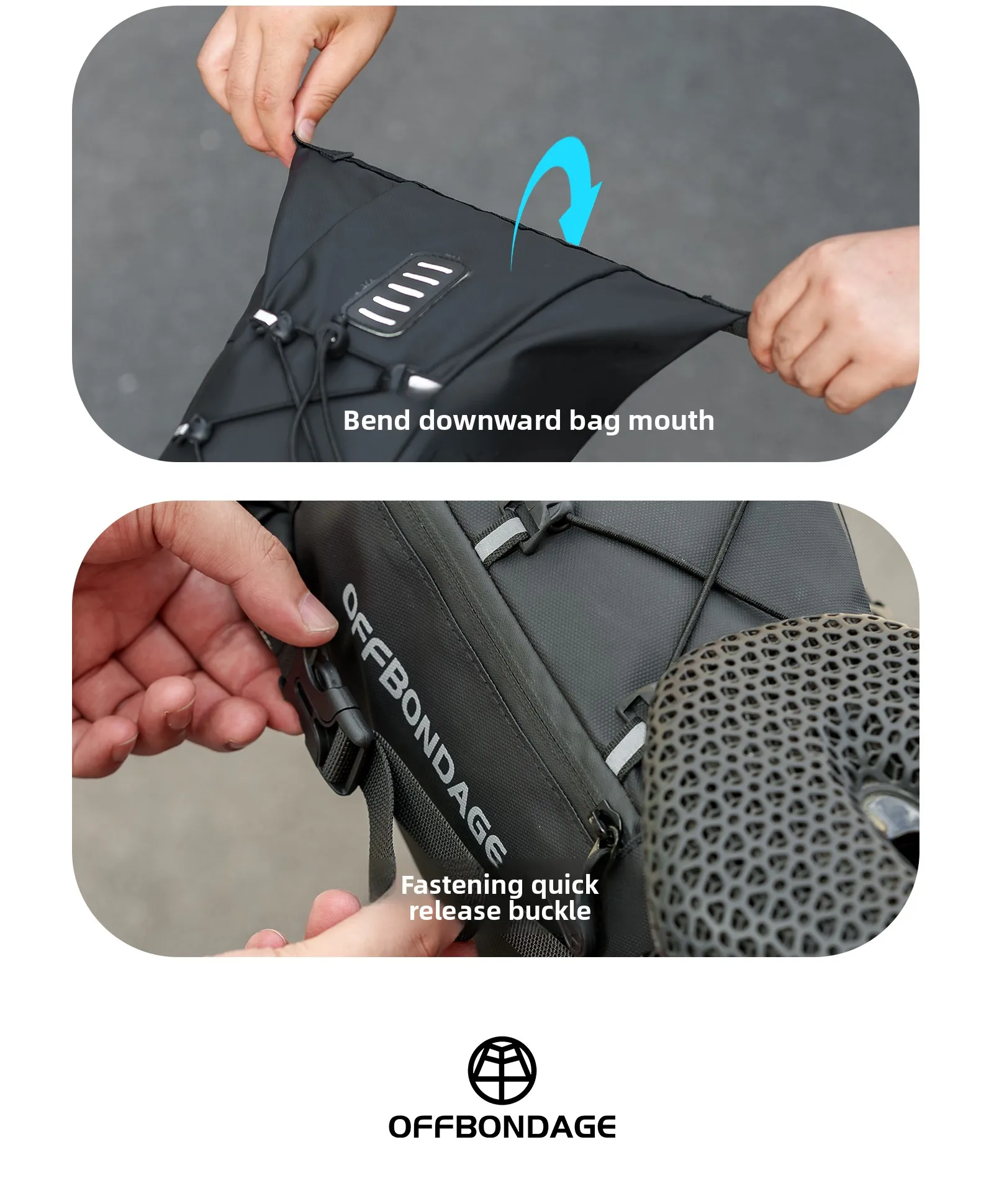 OFFBONDAGE 15L Fahrrad-Satteltasche, große Kapazität, wasserdichte Fahrradtasche, Fahrrad-Hecktasche, MTB, faltbare Hecktasche, Rennrad-Gepäcktasche – Detail 8