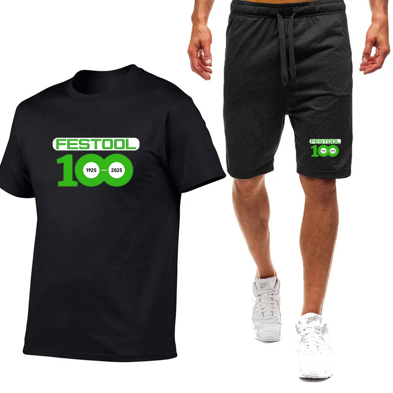2026 Festool Logo Print Men's Summer Fashion Brand Casual Business Loose Versatile Round Neck Breathable T-Shirt Pants Suits