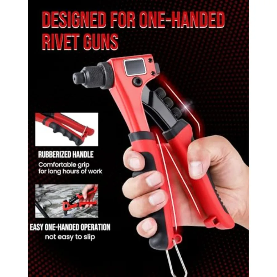 전문가용 4in1 수동 리벳팅 도구 세트 (리벳 100개 및 교체 가능한 헤드 4개 포함) 자동차, 항공우주 및 DIY 금속 작업용