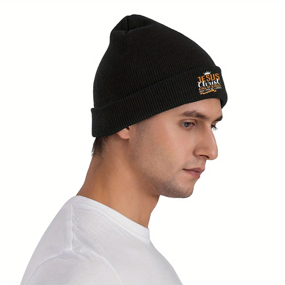 1pc Black Christian Religious Beanie Hat - Jesus Died for Us - Scripture Knit Skull Cap for Church, Winter, Christmas Gifts
