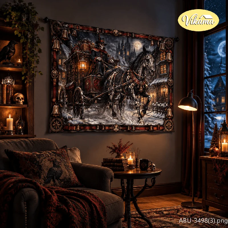 VIKAMA Skeleton Butler Dinner Wall Tapestry Candelabra Gothic Victorian Dark Luxury Home Decor Retro Style Soft Durable Cozy