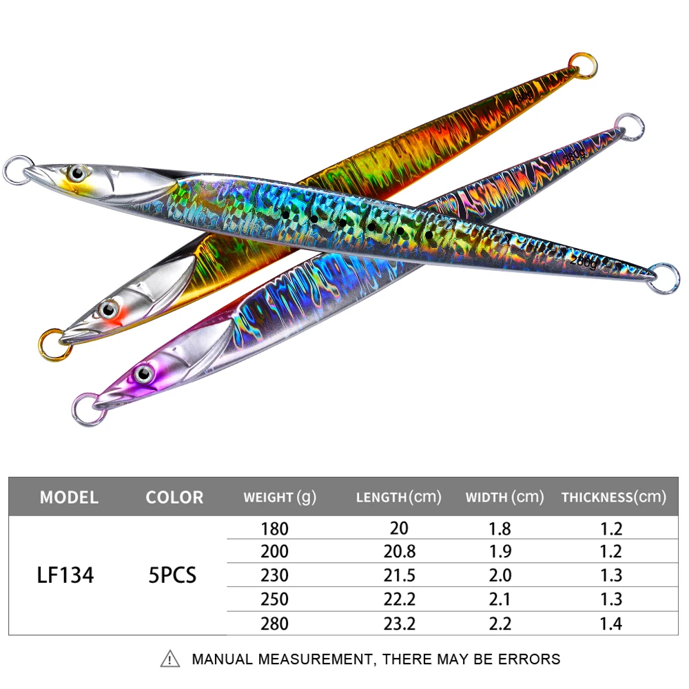 PROBEROS 5pcs 180g - 280g Metal Jig Fishing Lures Artificial Hard Baits Freshwater Saltwater Bass Trout Fishing Accessories