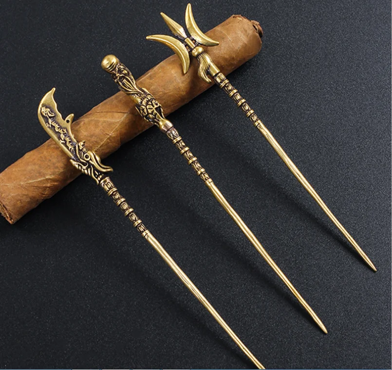 

New Copper Brass Cigar Needle Knife Drill Accessories Prevent Hot Hands Hairpin