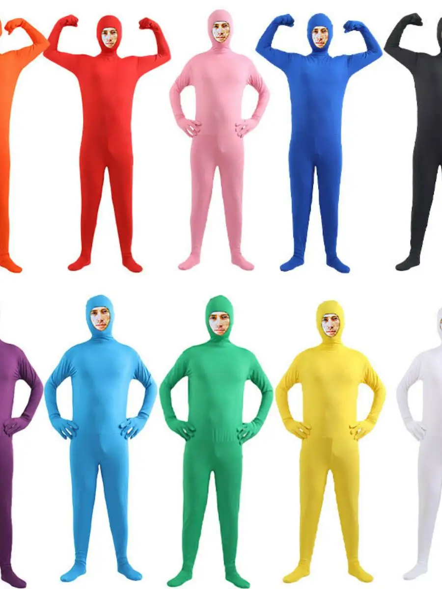 loween Cosplay adulte hommes couleur ajustement serré invisible cape Bla costume une pièce costume Invisible homme enfants Cos...