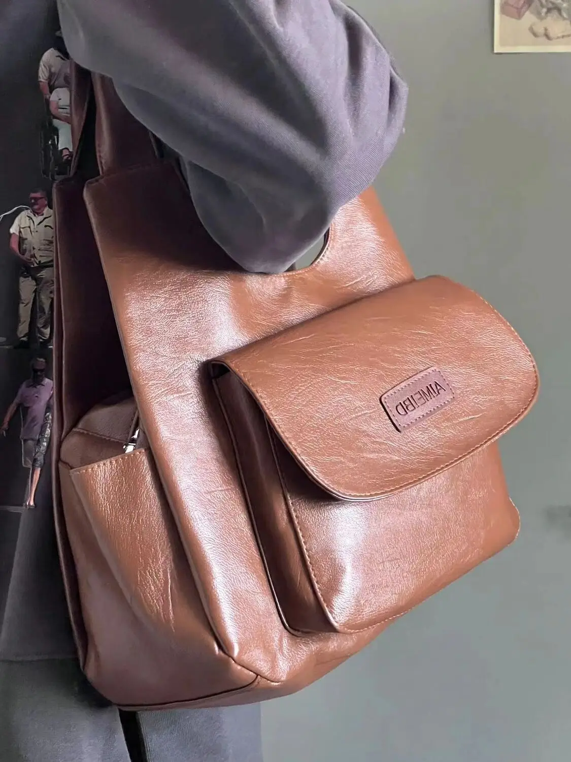 Borse Tote retrò americane per borse in pelle da donna Trend 2024 borsa a tracolla di grande capacità per studenti di Design di nicchia marrone