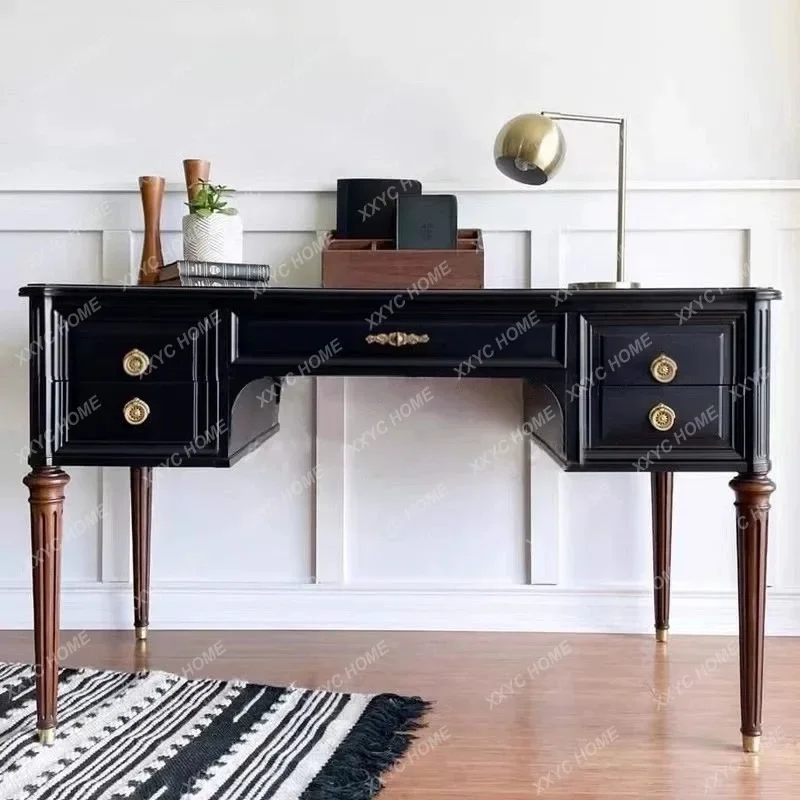DV  country solid wood desk black retro writing desk light luxury small apartment dresser