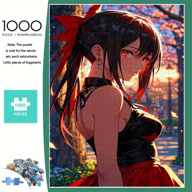 

1000/500pcs Paper Puzzle, (Anime Girl, Red and Black Color Scheme, Exquisite Illustrations) Suitable for Puzzles, Friends Gath