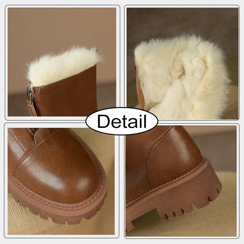 JOZHAMTA 2025 Women Genuine Leather Snow Boots Med Heel Cow Suede Platforms Warm Winter Ankle Boots Plush Shoes WomanSize 34-40