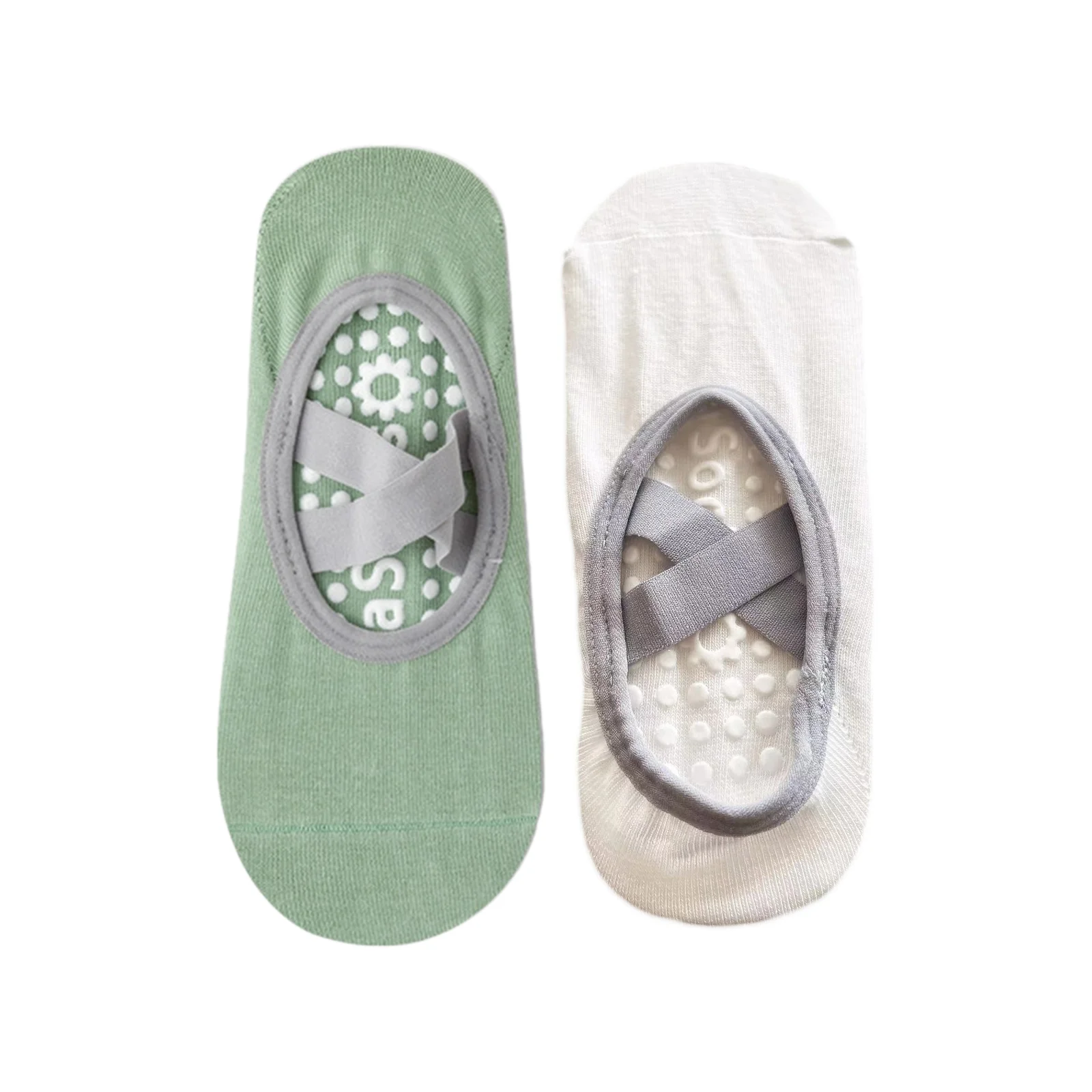 

Cross strap yoga socks combination: 1 pair each of peacock green + white