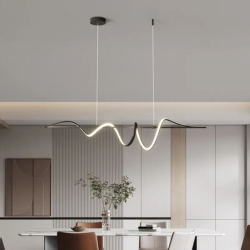 Imagem -05 - Minimalista Nordic Led Pendant Light Cromo Lustre Preto Lâmpada Pendurada para Sala de Jantar Cozinha Decoração do Restaurante 120cm