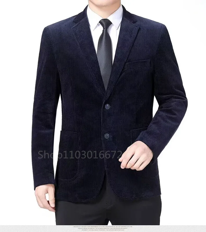 Navy Brand Corduroy Business Blazer Men Spring Autumn Vintage Mens Jackets Cotton Casual Slim Fit Suit Male Size S-6XL Blazer