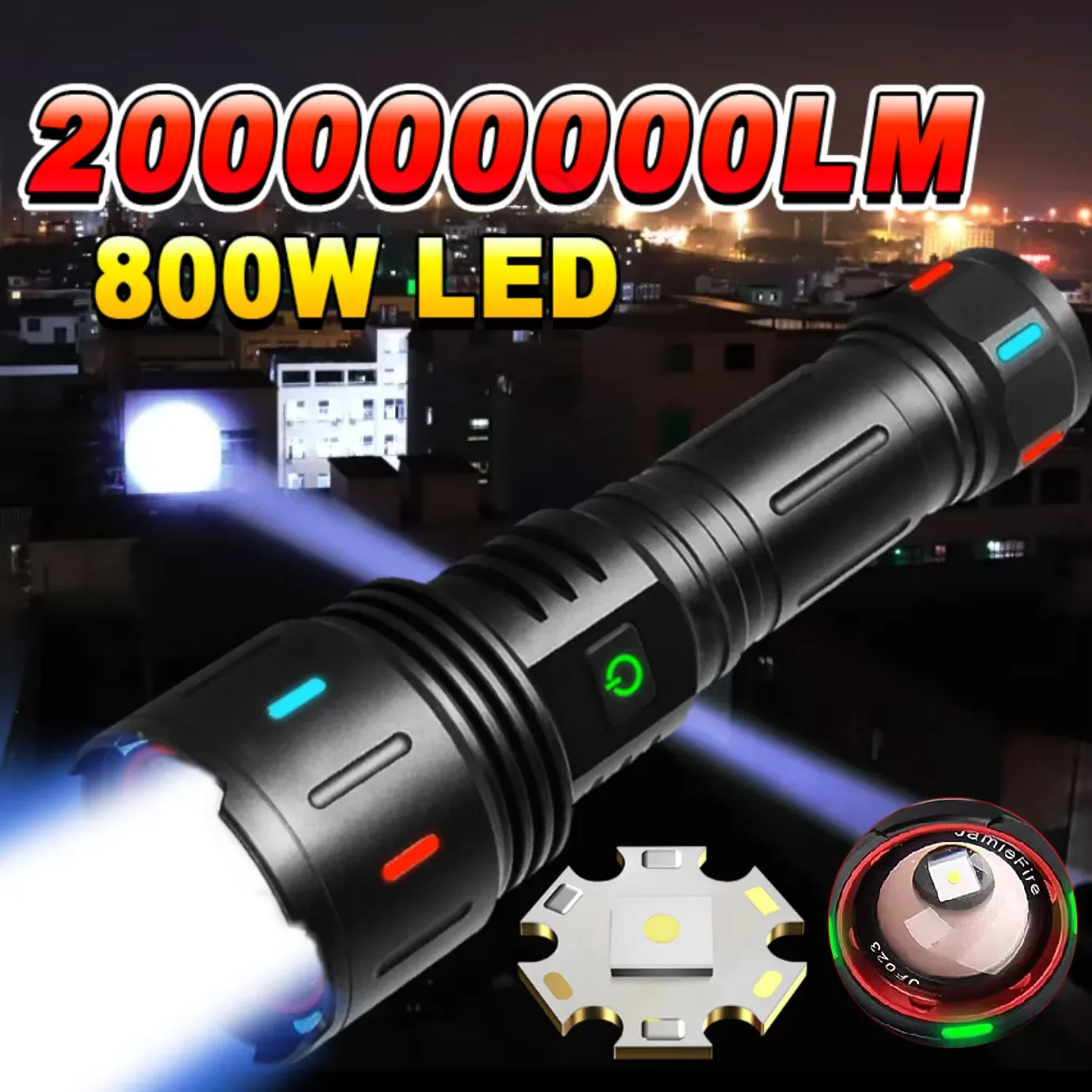 Lampe de poche LED haute puissance, torche tactique à longue portée avec projecteur fluorescent puissant, lanterne rechargeable par USB