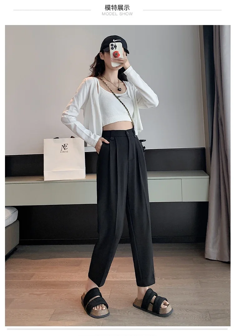 

Summer New High Waist Slim Women's Pants Loose Simple Basic Young Woman Black Khaki Grey Casual Chicly Female Z336