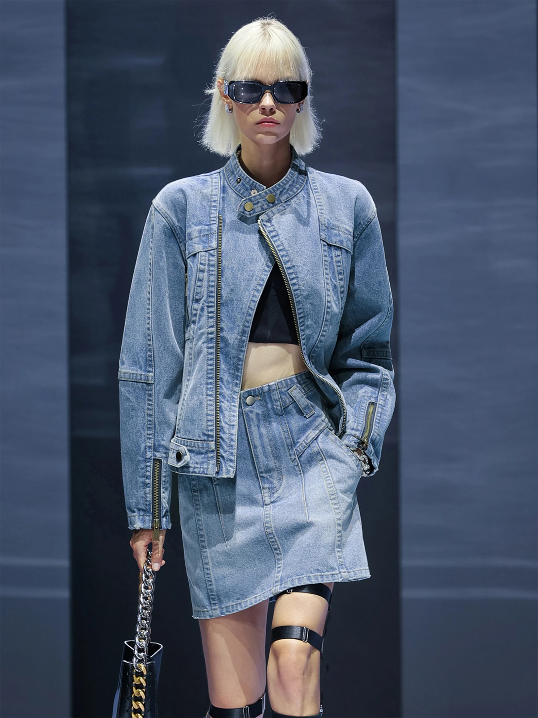 

Комплект из джинсовой куртки и юбки Nancy Cavally Heavyweight Spray Monkey в винтажном стиле High Street, модный женский ансамбль из смесового хлопка