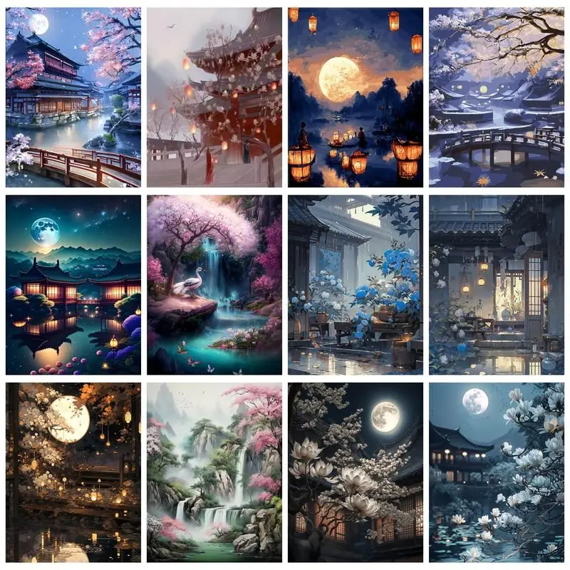 

CHENISTORY Paint By Number Courtyard scenery Drawing On Canvas HandPainted Painting Art Gift DIY Pictures By Number Kits Home De
