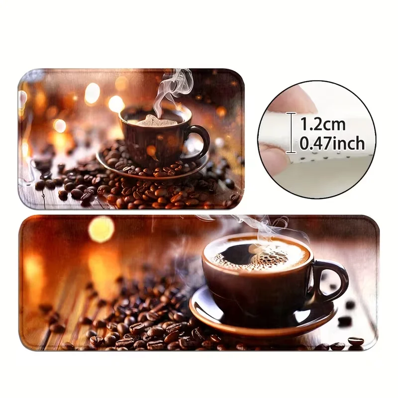 Coffee-Themed Non-Slip Kitchen & Bathroom Mats Runner Rugs for Home, Office, Laundry Pads Sink, Spring Decor, Carpets