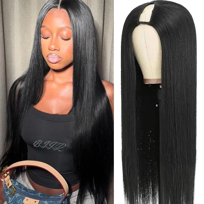 

Парик V-образной формы из натуральных волос, машинной работы, 32 дюйма, полупарик, качество Remy, на клипсах, натуральный черный цвет, парик V-образной формы